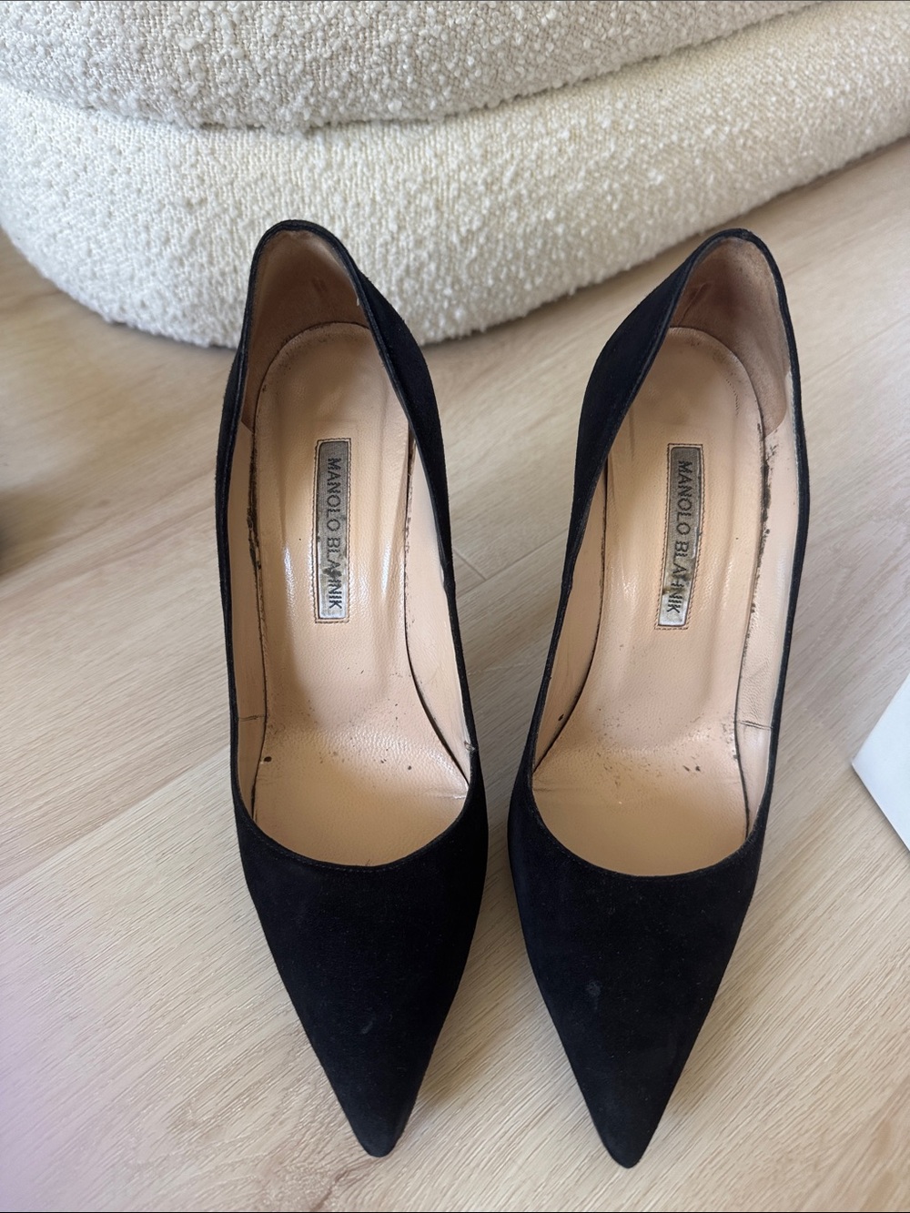 Manolo Blahnik Black Suede Pointed Pumps